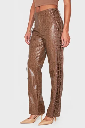 PRETTYLITTLETHING Faux Leather Lace Up Straight Leg Pants