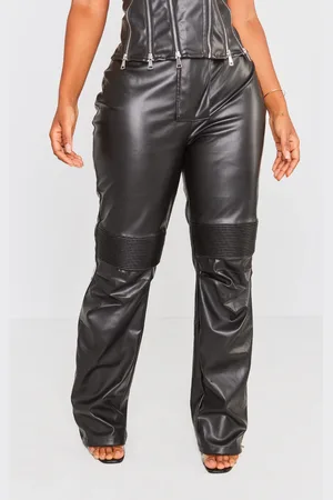 PRETTYLITTLETHING Shape Faux Leather Panel Detail Wide Leg Pants