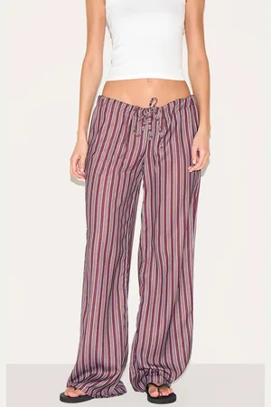 PRETTYLITTLETHING Striped Thin Waistband Wide Leg Pants