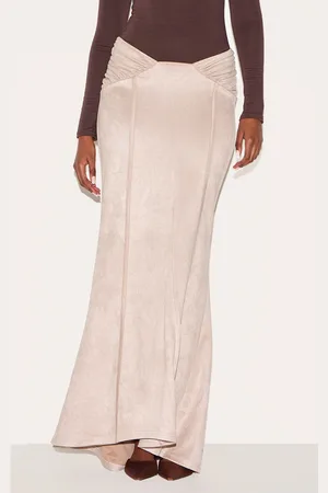 PRETTYLITTLETHING Faux Suede Ruching Waist Detail Maxi Skirt