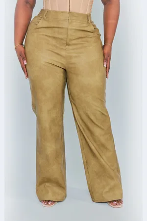 PRETTYLITTLETHING Plus Washed Faux Leather Straight Leg Pants