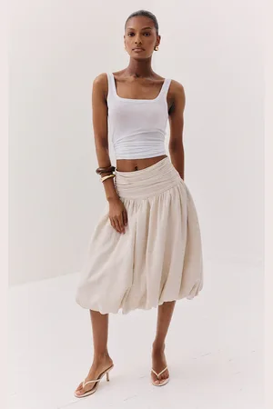 PRETTYLITTLETHING Cotton Volume Puffball Midi Skirt