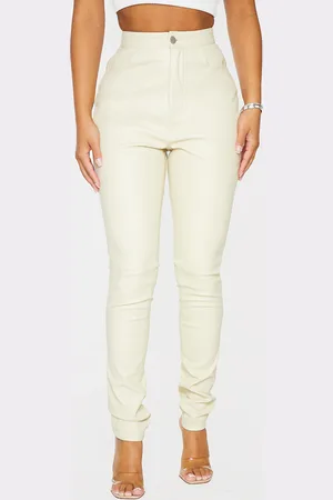 PRETTYLITTLETHING Petite Button Up Faux Leather Skinny Pants