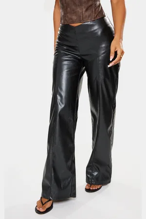 PRETTYLITTLETHING Petite Dipped Front Waist Faux Leather Pants