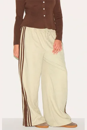 PRETTYLITTLETHING Plus Peachskin Contrast Stripe Wide Leg Pants