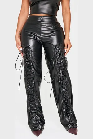 PRETTYLITTLETHING Shape Lace Up Faux Leather Pants