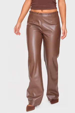 PRETTYLITTLETHING Petite Faux Leather Lace Up Straight Leg Pants