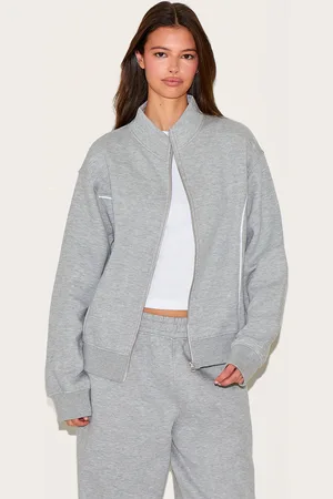 PRETTYLITTLETHING Contrast Seam Zip Through Sweatshirt