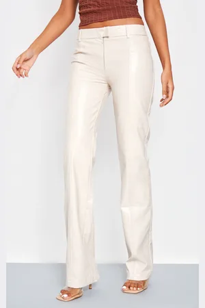 PRETTYLITTLETHING Tall Faux Leather Low Rise Textured Straight Leg Pants