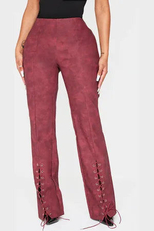 PRETTYLITTLETHING Shape Faux Leather Lace Up Flare Pants