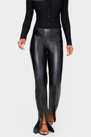 PRETTYLITTLETHING Faux Leather Seam Detail Split Hem Pants