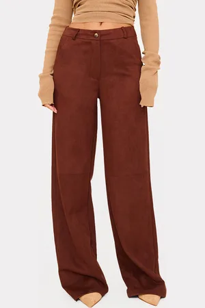 PRETTYLITTLETHING Faux Suede Tailored Straight Leg Pants