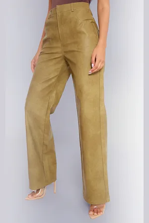 PRETTYLITTLETHING Premium Washed Faux Leather Straight Leg Pants