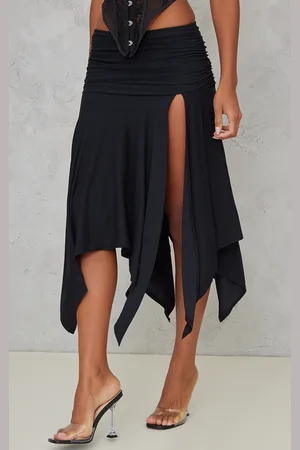 PRETTYLITTLETHING Soft Touch Ruched Asymmetric Midi Skirt