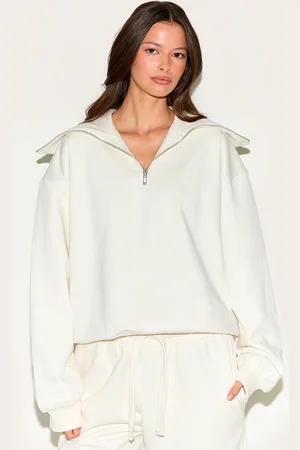 PRETTYLITTLETHING Premium Loopback Quarter Zip Foldover Sweatshirt