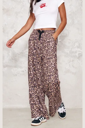 PRETTYLITTLETHING Premium Printed Faux Suede Wide Leg Pants