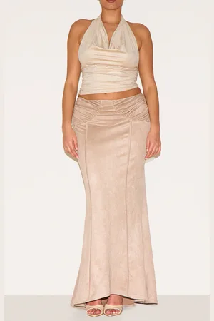 PRETTYLITTLETHING Plus Faux Suede Ruching Waist Detail Maxi Skirt