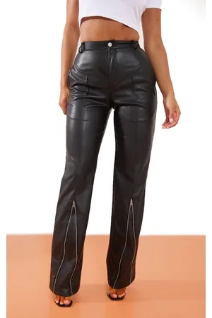 PRETTYLITTLETHING Faux Leather Zip Seam Detail Straight Leg Pants