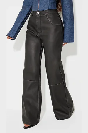 PRETTYLITTLETHING Petite Faux Leather Wide Leg Pants