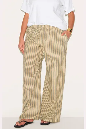 PRETTYLITTLETHING Plus Pinstripe Cotton Low Waisted Wide Leg Pants