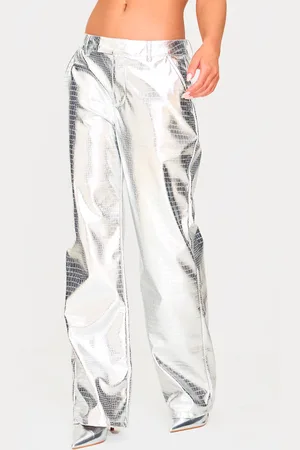 PRETTYLITTLETHING Metallic Crocodile Faux Leather Pants