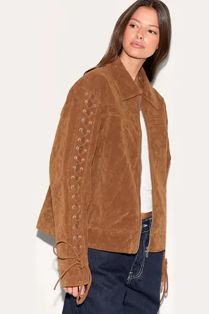 PRETTYLITTLETHING Lace Up Faux Suede Boxy Jacket