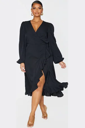 PRETTYLITTLETHING Plus Ruffle Wrap Front Midi Dress