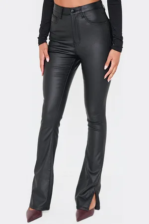 PRETTYLITTLETHING Coated Denim Split Hem Flares