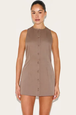 PRETTYLITTLETHING Woven Full Button Down A Line Skort Playsuit