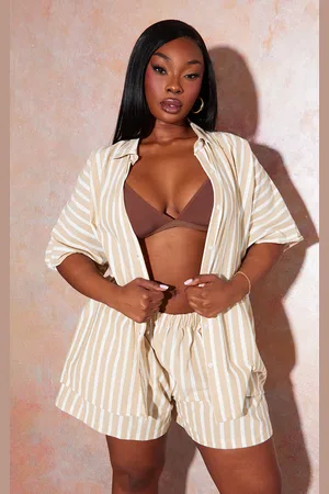 PRETTYLITTLETHING Plus Textured Stripe Oversized Boxy Shirt