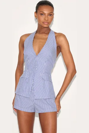 PRETTYLITTLETHING Pinstripe Halter Waistcoat Tailored Playsuit