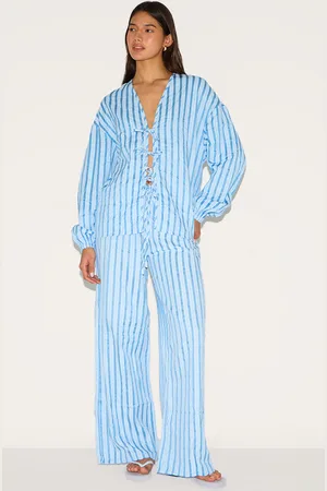 PRETTYLITTLETHING Striped Textured Tie Drawstring Wide Leg Pants