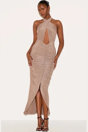 PRETTYLITTLETHING Double Layered Cut Out Ruched Maxi Dress