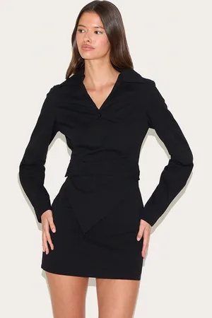PRETTYLITTLETHING Woven Asymmetric Pearl Detail Shirt Dress