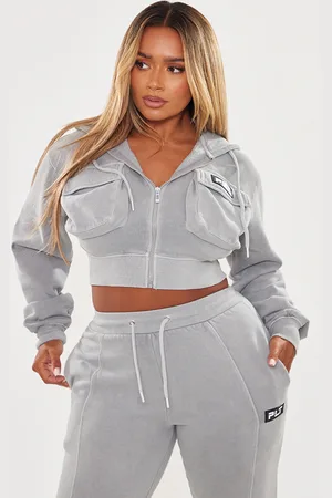 PRETTYLITTLETHING Shape Washed Cargo Cropped Hoodie