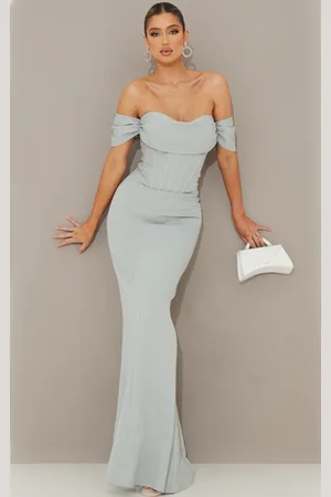 PRETTYLITTLETHING Corset Detail Bardot Bridesmaid Dress