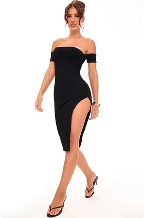 PRETTYLITTLETHING Cuff Detail Side Split Midi Dress