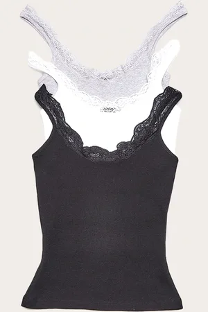 PRETTYLITTLETHING Pack of 3 Ribbed Lace Trim PJ Vests