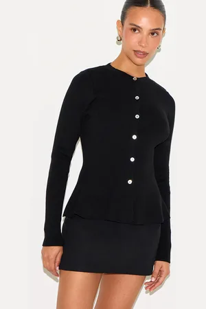 PRETTYLITTLETHING Petite Compact Knit Peplum Cardigan