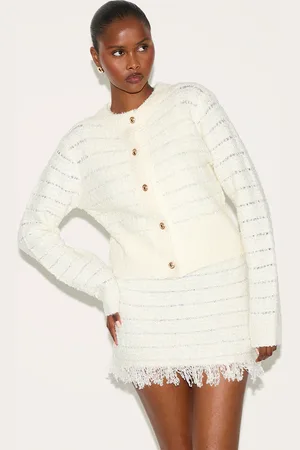 PRETTYLITTLETHING Boucle Knit Button Through Cardigan