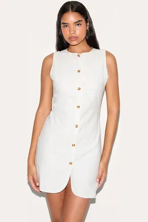 PRETTYLITTLETHING Tall Linen Look Button Down Bodycon Dress