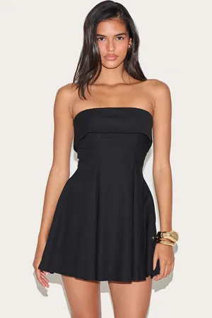 PRETTYLITTLETHING Linen-Blend Bandeau Fold Over Shift Dress