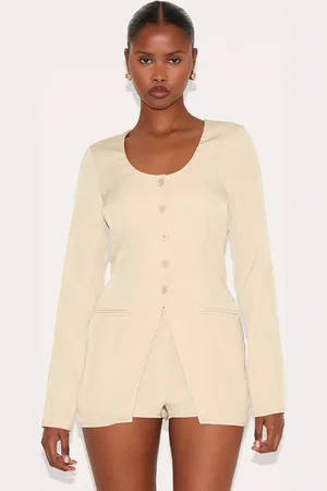 PRETTYLITTLETHING Tailored Button Down Scoop Neck Playsuit