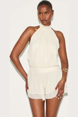 PRETTYLITTLETHING Chiffon High Neck Drop Waist Playsuit