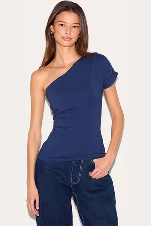 PRETTYLITTLETHING Indigo One Shoulder Asymmetric Top