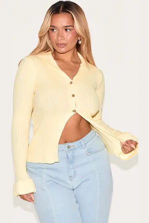 PRETTYLITTLETHING Shape Knitted Rib Button Front Split Hem Cardigan