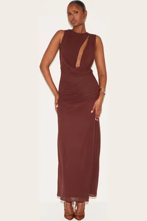PRETTYLITTLETHING Chiffon Keyhole Ruched Detail Maxi Dress