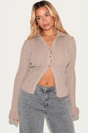 PRETTYLITTLETHING Shape Knitted Rib Button Front Split Hem Cardigan