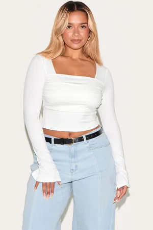PRETTYLITTLETHING Shape Super Soft Scoop Neck Ruched Bust Long Sleeve Top