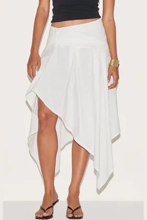PRETTYLITTLETHING Cotton Linen Look Asymmetric Hanky Hem Midi Skirt